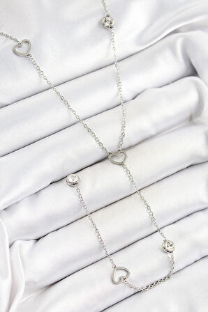 Dodes 316L Çelik Zirkon Taşlı Kalp Figürlü Y Model Gümüş Renk Kadın Kolye TG27BKO10334