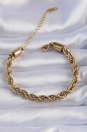 Dodes 316L Çelik Gold Renk Kalın Burgu Zincir Bileklik TG27BB6167