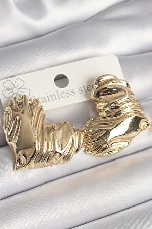 Dodes Dodes Pirinç Gold Renk İşlemeli Kalp Model Kadın Küpe TG27BKP10264