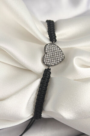 Dodes Dodes Pirinç Füme Renk Zirkon Taşlı Kalp Figür Asansörlü Makrome Model Kadın Bileklik TG27BB6794