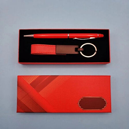 Dodes Kırmızı Deri Anahtarlık ve Kalem