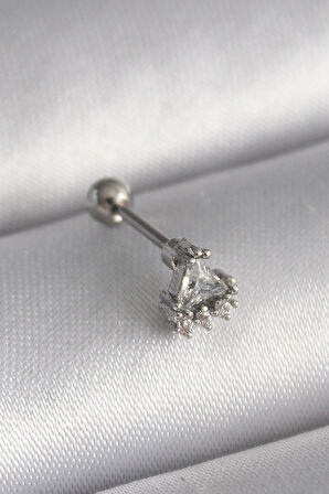 Dodes Dodes 316L Çelik Gümüş Renk Üçgen Zirkon Taşlı Tragus Piercing TG27PR1239