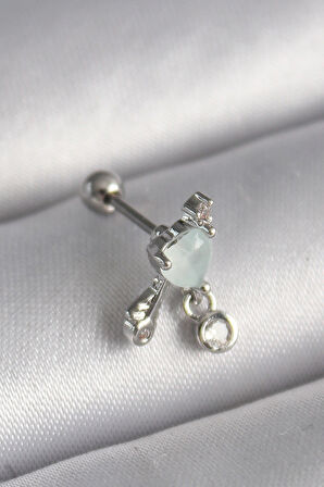 Dodes Dodes 316L Çelik Gümüş Renk Beyaz Minelik Kalp Sallantı Zirkon Taş Detay Tragus Piercing TG27PR1229