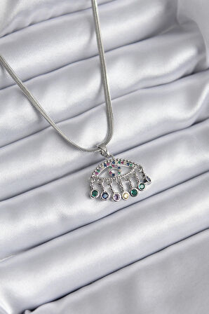 Dodes Dodes 316L Çelik Gümüş Renk İtalyan Zincir Zirkon Taşlı Göz Figür Kadın Kolye TG27BKO8146