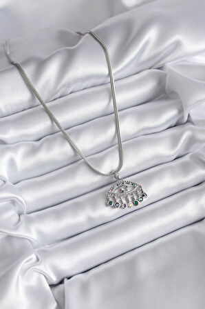 Dodes Dodes 316L Çelik Gümüş Renk İtalyan Zincir Zirkon Taşlı Göz Figür Kadın Kolye TG27BKO8146