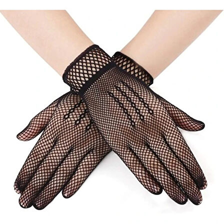 Dodes Siyah Renk Likralı File Eldiven Parmaklı Örgü Eldiven Yetişkin Boy