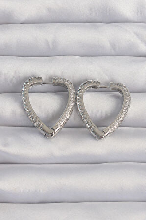 Dodes Dodes Pirinç Gümüş Renk Zirkon Taşlı Motifli Kalp Küpe TG27BKP9284