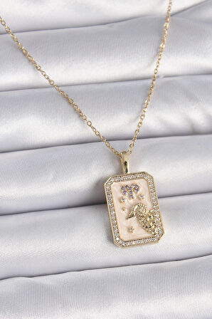 Dodes 316L Çelik Gold Renk Zincir Koç Burcu Zirkon Taşlı Kadın Kolye TG27BKO9462