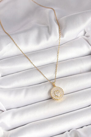 Dodes 316L Çelik Gold Renk Zincir Madalyon Zirkon Taşlı Kalp Model Kadın Kolye TG27BKO9946