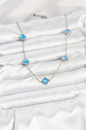 Dodes Dodes 316L Çelik Zincir Gümüş Renk Buz Mavisi Baby Boy Yonca Kadın Kolye TG27BKO10576