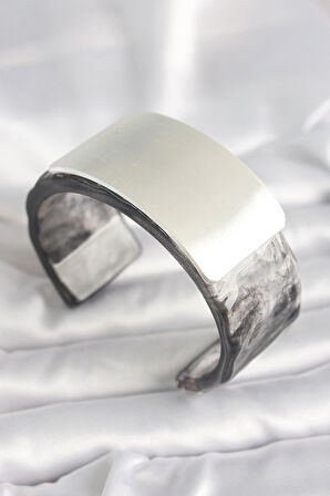 Dodes Dodes Siyah Mermer Desen Akrilik Plastik Dikdörtgen Plaka Model Vintage Kadın Bilezik TG27BB6675