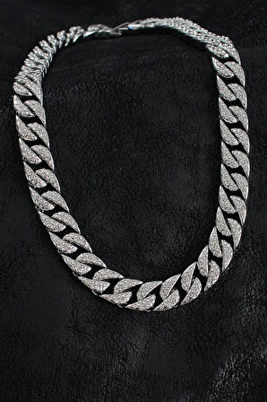 Dodes Dodes Pirinç Zirkon Taşlı Cuba Gurmet Model Gümüş Renk Erkek Kolye TG27ERK1404