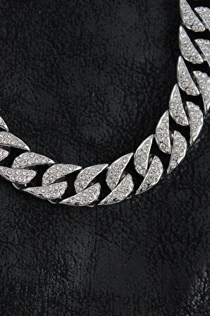 Dodes Dodes Pirinç Zirkon Taşlı Cuba Gurmet Model Gümüş Renk Erkek Kolye TG27ERK1404