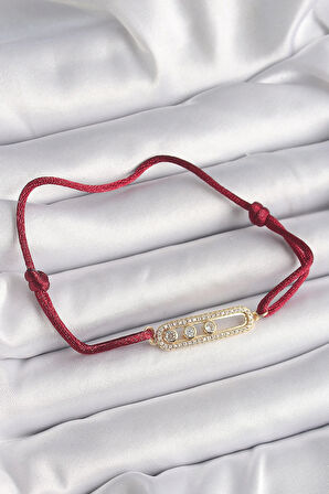 Dodes Kırmızı İpli Asansörlü Zirkon Taşlı Gold Messika Model Kadın Bileklik TG27BB6581