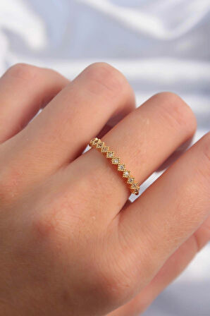 Dodes Pirinç Altın Renk Minimal Sıralı Zirkon Taşlı Ayarlanabilir Yüzük TG27BYK3293