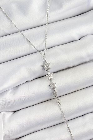 Dodes Dodes Pirinç Zirkon Taşlı Sıralı Yıldız Figürlü Y Model Gümüş Renk Kadın Kolye TG27BKO10313