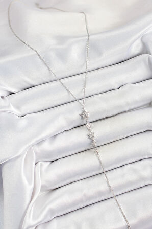 Dodes Dodes Pirinç Zirkon Taşlı Sıralı Yıldız Figürlü Y Model Gümüş Renk Kadın Kolye TG27BKO10313