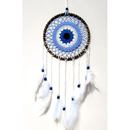 Dodes Nazar Boncuğu Motifli El Yapımı Buz Mavisi Renginde Düş Kapanı Duvar Süsü