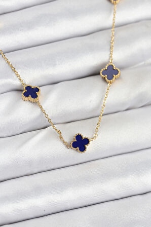 Dodes 316L Çelik Zincir Gold Renk Lacivert Baby Boy Yonca Kadın Kolye TG27BKO10573