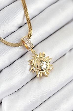 Dodes 316L Çelik Zirkon Taşlı Güneş Model Gold Renk Kadın Kolye TG27BKO10535