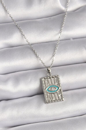 Dodes 316L Çelik Gümüş Renk Zincir Göz İşlemeli Madalyon Model Kadın Kolye TG27BKO9508