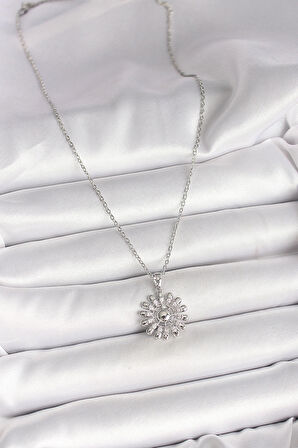 Dodes Dodes 316L Çelik Gümüş Renk Zincir Zirkon Taşlı Güneş Model Kadın Kolye TG27BKO9967