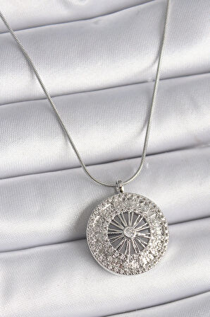 Dodes 316L Çelik Gümüş Renk Zirkon Taşlı 12 Burç Madalyon Model Kadın Kolye TG27BKO9541