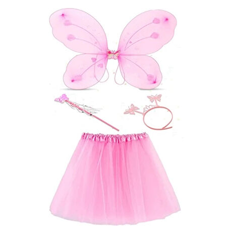 Dodes Toz Pembe Kelebek Kostümü ve Aksesuar Seti 4 Parça