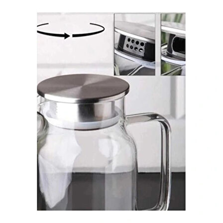 Dodes 1500 ml Borosilikat Cam Su Sürahisi - Metal Kapaklı ve Isıya Dayanıklı