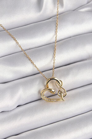 Dodes 316L Çelik Gold Renk Zincir Zirkon Taş Detaylı Kalp Model Sonsuzluk Detay Kadın Kolye TG27BKO9583