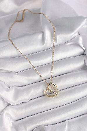 Dodes 316L Çelik Gold Renk Zincir Zirkon Taş Detaylı Kalp Model Sonsuzluk Detay Kadın Kolye TG27BKO9583