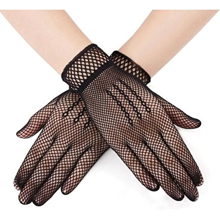 Dodes Siyah Renk Likralı File Eldiven Parmaklı Örgü Eldiven Yetişkin Boy