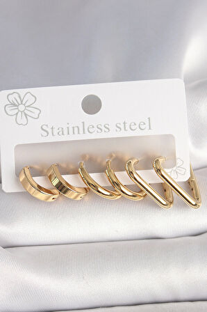Dodes Dodes 316L Çelik Gold Renk Üçgen Halka Model Kadın Küpe Seti TG27BKP10390