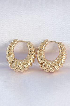 Dodes Pirinç Gold Renk Tırtık Detay Bombeli Halka Küpe TG27BKP8972