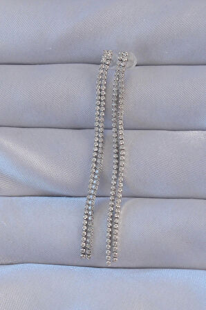 Dodes Pirinç Gümüş Renk Zirkon Taşlı Su Yolu Model Küpe TG27BKP9146