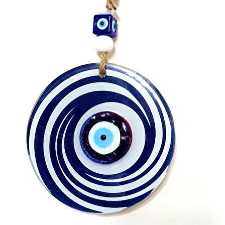 Dodes Nazar Boncuklu Lacivert Ve Beyaz Renkli Füzyon Cam Duvar Süsü