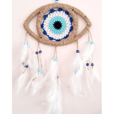 Dodes Göz Model Nazar Boncuğu Motifli Kuş Tüylü El Yapımı Düş Kapanı Duvar Dekoru