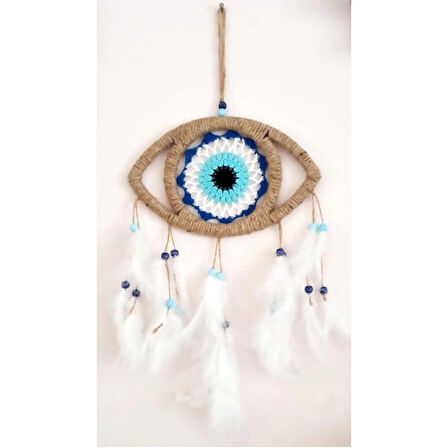 Dodes Göz Model Nazar Boncuğu Motifli Kuş Tüylü El Yapımı Düş Kapanı Duvar Dekoru