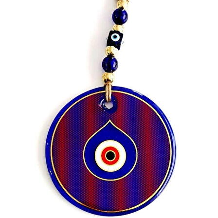 Dodes Damla Göz Modelli Yaldızlı Kırmızılı Cam Duvar Süsü Nazarlık