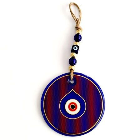 Dodes Damla Göz Modelli Yaldızlı Kırmızılı Cam Duvar Süsü Nazarlık