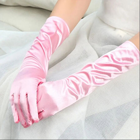 Dodes Uzun Boy Ekstra Parlak Saten Eldiven Pembe Renk