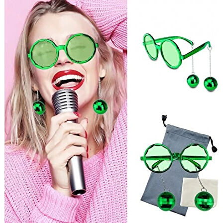 Dodes Disko Toplu Küpeli Parti Gözlüğü Yeşil Renk