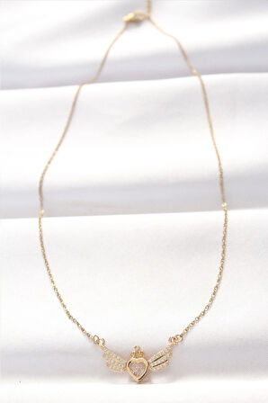 Dodes Dodes 316L Çelik Gold Renk Zirkon Taşlı Kalpli Kanat Kolye TG27BKO8516