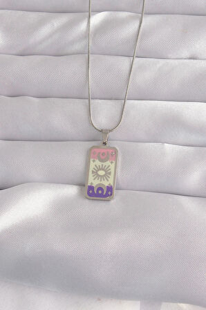 Dodes Dodes 316L Çelik Gümüş Renk Karışık Mineli Ay Figür Tarot Kolye TG27BKO9044