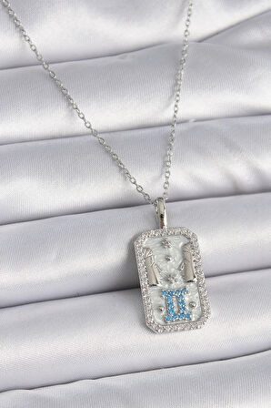 Dodes Dodes 316L Çelik Gümüş Renk Zincir İkizler Burcu Zirkon Taşlı Kadın Kolye TG27BKO9446