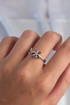 Dodes Dodes Pirinç Gümüş Renk Renkli Zirkon Taşlı Ayarlamalı Yüzük TG27BYK3270