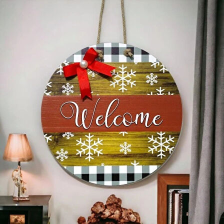 Dodes Dijital Baskı Kırmızı Kurdeleli İncili Welcome Kapı Süsü 30 Cm Kapı Süsü