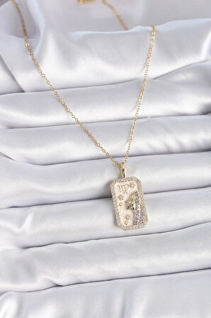 Dodes 316L Çelik Gold Renk Zincir Başak Burcu Zirkon Taşlı Kadın Kolye TG27BKO9461