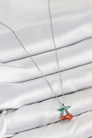 Dodes Pirinç Zirkon Taşlı Kiraz Model Gümüş Renk Kadın Kolye TG27BKO10421