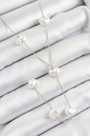 Dodes Dodes Pirinç İncili Kalp Figürlü Y Model Gümüş Renk Kadın Kolye TG27BKO10336